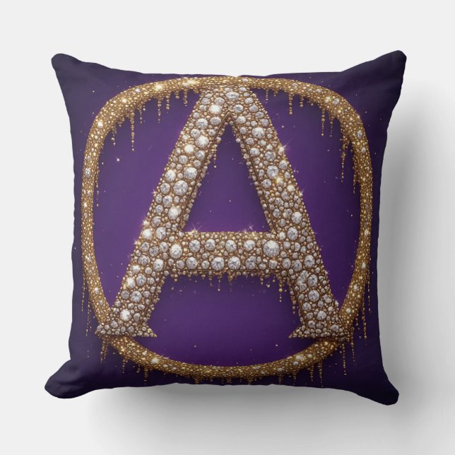 Coussin Lettre A en or diamantée Cadeau initial monogramme (Recto)