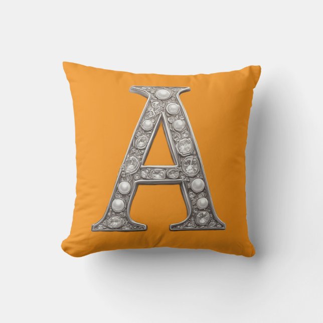 Coussin Lettre A Encrustée De Bijoux Sur Fond Jaune (Recto)