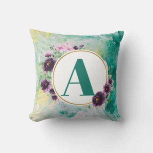Coussin Lettre "A" imprimé arrière - plan d'aquarelle vert