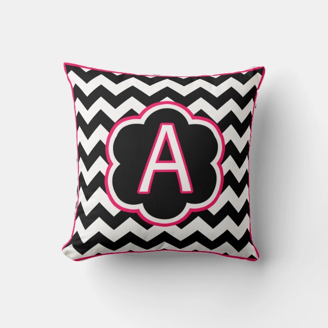 Coussin Lettre A Monogramme Chevron noir et blanc (Recto)