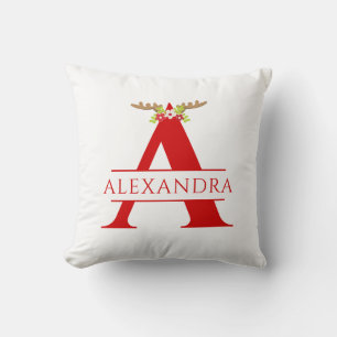 Coussin Lettre A Monogramme Scindé Cerf Noël Bois De Cerf