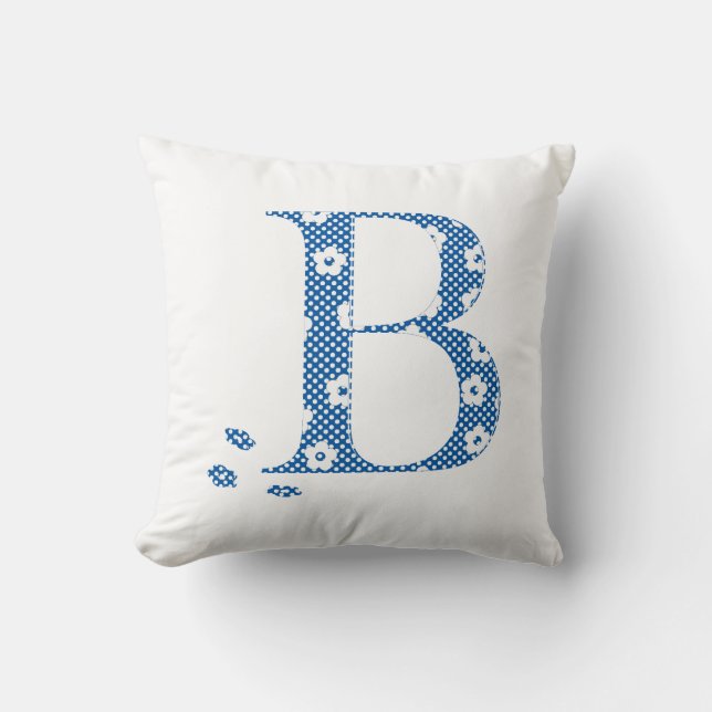 Coussin lettre à motifs floraux B(bleu & points) (Recto)