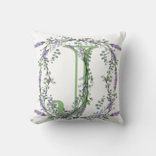 Coussin LETTRE Alphabet aquarelle J Lavender Eucalyptus