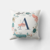Coussin Lettre alphabétique A du monogramme Ocean Animaux (Verso)