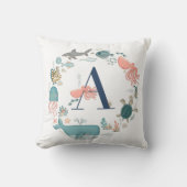 Coussin Lettre alphabétique A du monogramme Ocean Animaux (Recto)