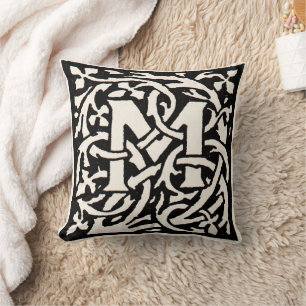 Coussin Lettre Art Nouveau M Monogramme Vintage