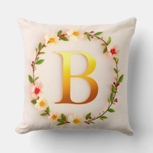 Coussin Lettre B dorée décorée d'une couronne florale