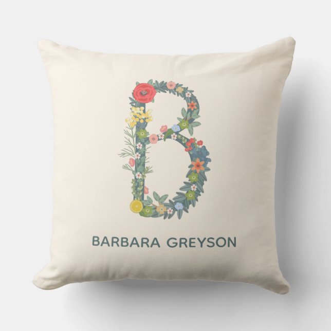 Coussin Lettre B Jardin Floral Monogramme personnalisation (Recto)