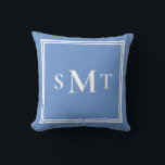 Coussin LETTRE BLEUE ET BLANCHE TROIS LETTRE MONogramme<br><div class="desc">Créez votre propre oreiller monogramme personnalisé avec trois initiales monogrammes en bleu.</div>