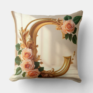 Coussin 🌼 Lettre C Monogramme Dorée pour Elle 🌸
