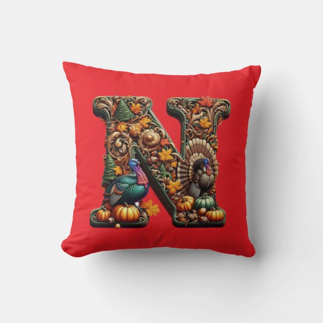 Coussin Lettre cadeau N style Thanksgiving  (Recto)