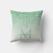 Coussin Lettre cursive de monogramme pailleté vert sarcell (Verso)