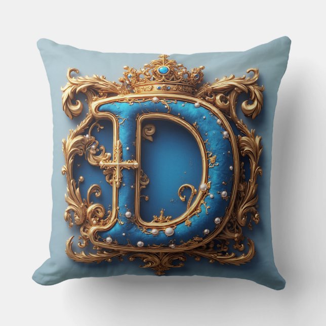 Coussin Lettre D bleue ornée (Recto)