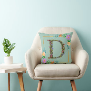 Coussin Lettre D de l'alphabet floral