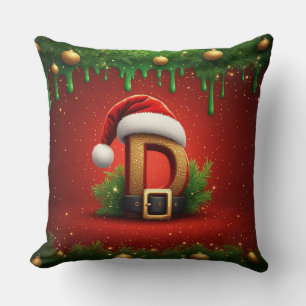 Coussin Lettre D de Noël avec style de couronne de Noël 🎁