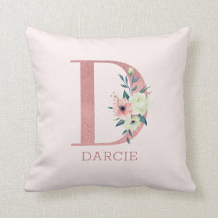 Coussin Lettre D Monogramme Floral Aquarelle Rose Pour La