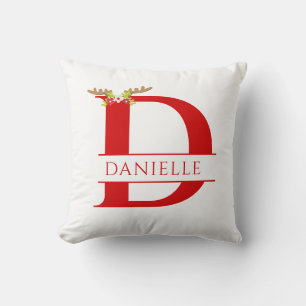 Coussin Lettre D Monogramme Partagé Cerf à Cornes de Noël