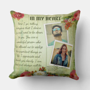 Coussin Lettre d'amour romantique vintage en bois vert
