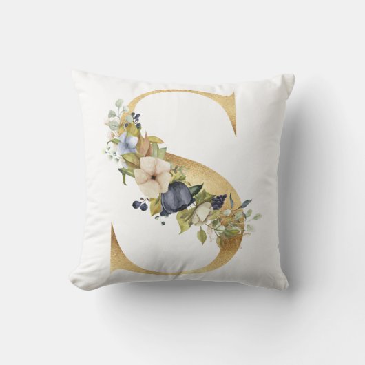 Coussin LETTRE D'AQUACOLE BLEUE Florales D'OR S (Recto)