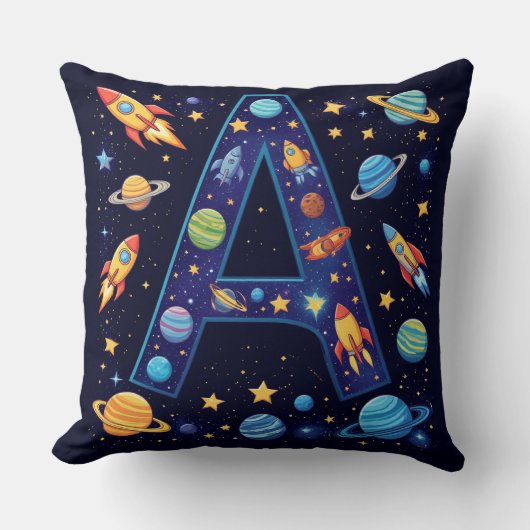 Coussin 🚀 Lettre de l'espace A Fusées Planètes Étoiles En (Recto)