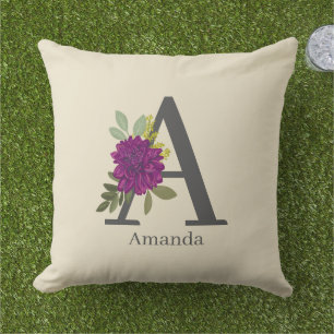 Coussin Lettre de monogramme Alphabet Floral Dahlia Bourgo