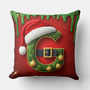 Coussin Lettre de Noël G avec monogramme de vacances festi