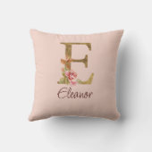 Coussin Lettre de nom personnalisée E Rose blush rose feui (Verso)