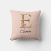 Coussin Lettre de nom personnalisée E Rose blush rose feui (Recto)