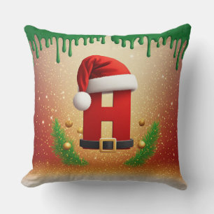 Coussin Lettre de Santa H avec couronne de pinède Noël 🎁