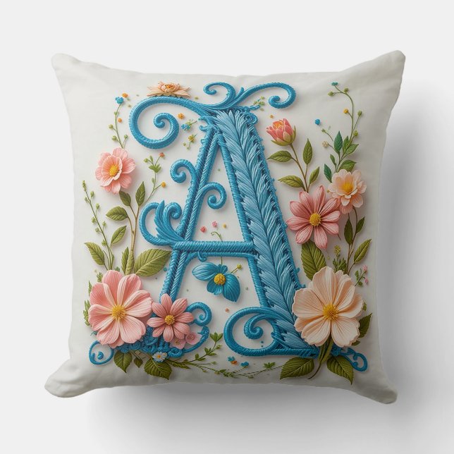 Coussin Lettre Décorative A Typographie Florale Monogramme (Recto)