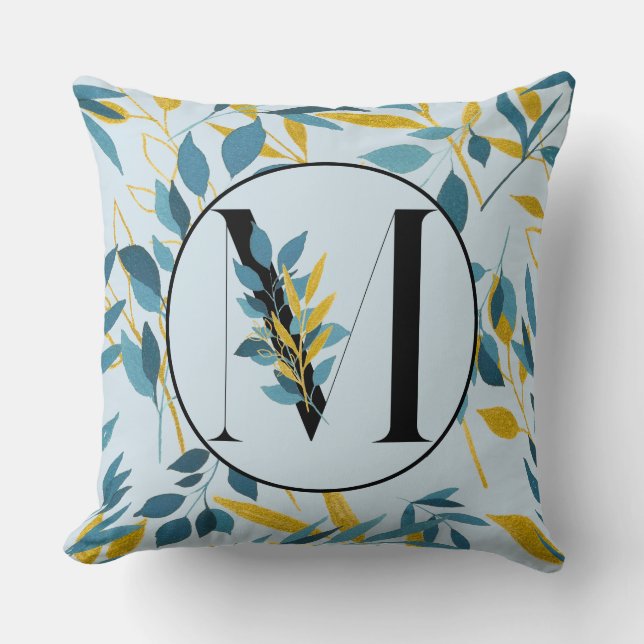 Coussin Lettre d'or de la Marine Feuille moderne "M" (Recto)