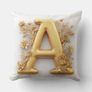 Coussin LETTRE D'Or Élégante A AUX Fleurs Délicates