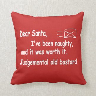 Coussin lettre drôle de Noël à Père Noël j'ai été vilain