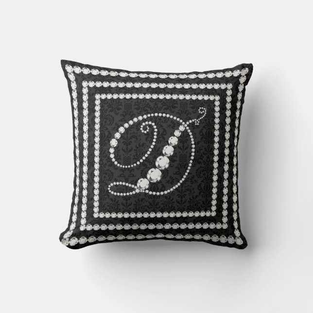 Coussin Lettre Élégante D Diamants Étincelants -Monogramme (Recto)