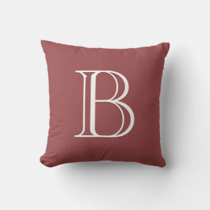 Coussin Lettre Élégante Monogramme Initiale Rouge & Blanc