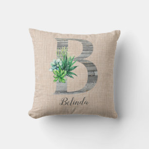 Coussin Lettre en bois de plage B & Succulents Personnalis