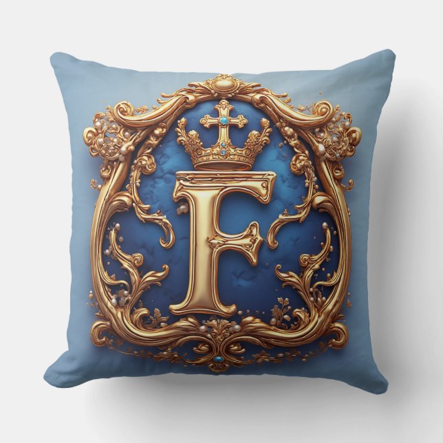 Coussin Lettre F bleue ornée (Recto)