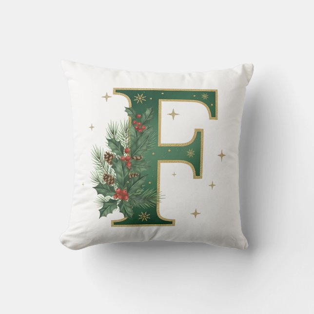 Coussin Lettre F Monogramme de Noël Evergreen (Recto)