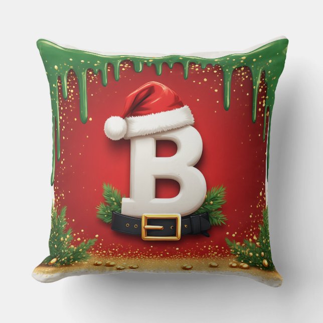 Coussin Lettre festive B avec charme de Noël 🎅 (Recto)