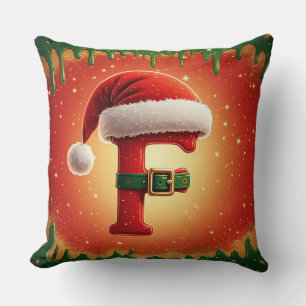 Coussin Lettre festive F avec couronne de pin Noël
