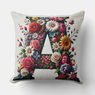 Coussin Lettre florale A aux fleurs multicolores