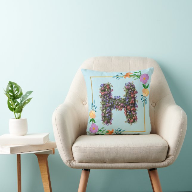 Coussin Lettre florale à l'aquarelle chic H  (Chaise)
