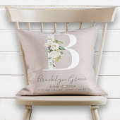 Coussin LETTRE Florale BLANCHE B MONogramme Bébé Statistiq