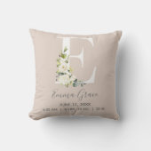 Coussin LETTRE Florale BLANCHE E MONogramme Bébé Statistiq (Recto)