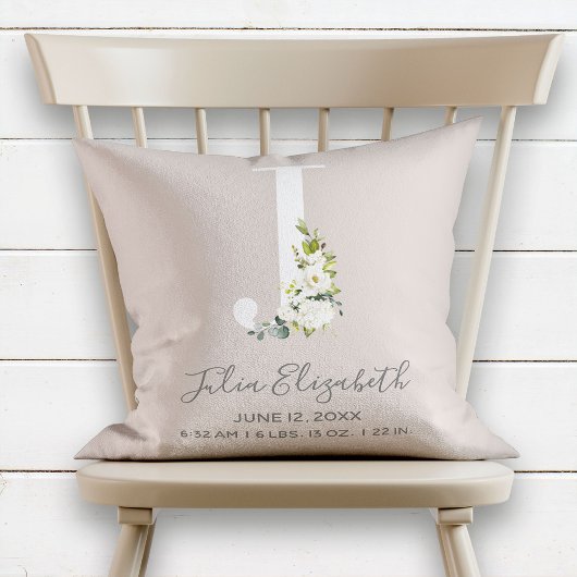 Coussin LETTRE Florale BLANCHE J MONogramme Bébé Statistiq