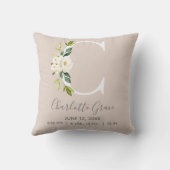 Coussin Lettre florale floue C Monogramme Bébé Statistique (Verso)