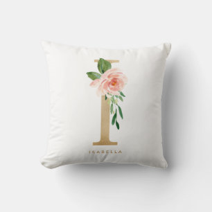 Coussin LETTRE Florale I MONO FAUX D'OR