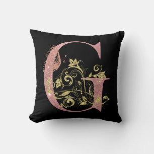 Coussin LETTRE Florale Parties scintillant rose G