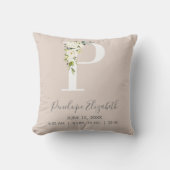 Coussin LETTRE Florale rose pâle P Script bébé Statistique (Recto)