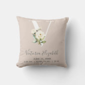 Coussin LETTRE Florale rose pâle V Script bébé Statistique (Recto)